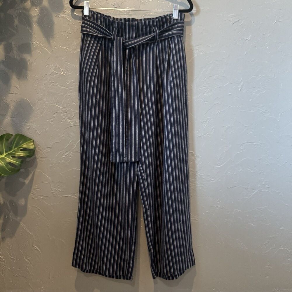 J.Crew Point Sur Paperbag Striped Wide Leg Pants 4 Coastal Linen Blend Nautical